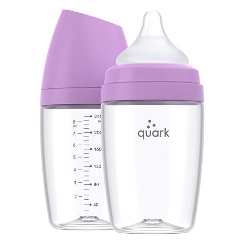 Quark BuubiBottle Max Slow Flow Bottle for Newborn Babies by Quark - with Anti-Colic RealFeel Nipple to Simulate Breastfeeding - BPA-Free, PVC-Free, Toxin-Free - 8 Oz Bottle with Lid, 2 Pack - Purple - Image 1