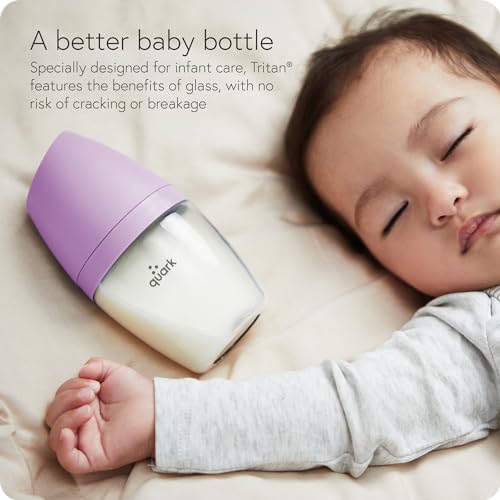 Quark BuubiBottle Max Slow Flow Bottle for Newborn Babies by Quark - with Anti-Colic RealFeel Nipple to Simulate Breastfeeding - BPA-Free, PVC-Free, Toxin-Free - 8 Oz Bottle with Lid, 2 Pack - Purple - Image 5