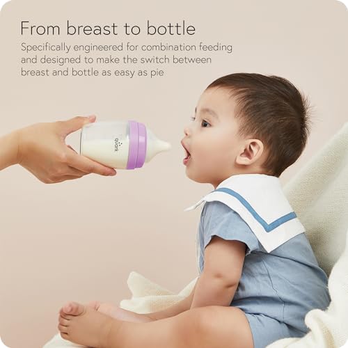 Quark BuubiBottle Max Slow Flow Bottle for Newborn Babies by Quark - with Anti-Colic RealFeel Nipple to Simulate Breastfeeding - BPA-Free, PVC-Free, Toxin-Free - 8 Oz Bottle with Lid, 2 Pack - Purple - Image 3