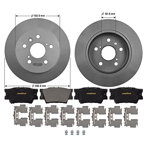 Goodyear Brakes PRK91865R | Rear Premium Brake Kit with Pair (2) of AntiOx Coated Brake Rotors and Ceramic Brake Pads fits Lexus ES300h 18-13, ES350 18-13; Toyota Avalon 18-13, Camry 17-12 - Image 2