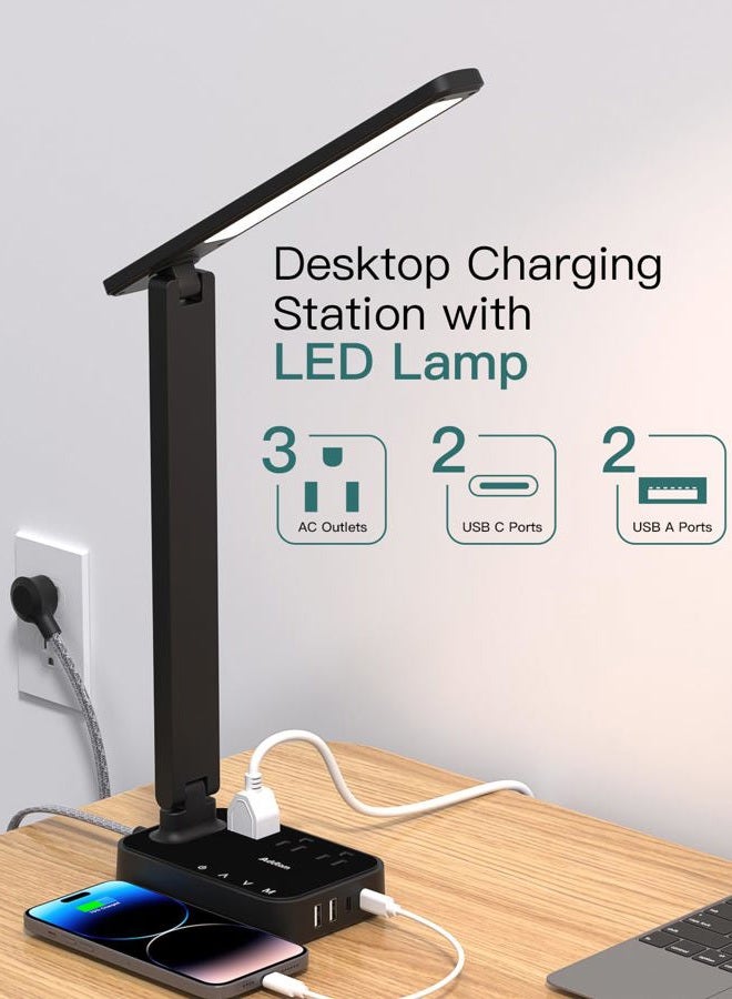 Addtam LED Desk Lamp, Power Strip with 3 Outlets 4 USB Charging Ports(2 USBC), 4 Modes 5 Level Brightness Touch Lamp, Small Desk Lamp for Home Office College Dorm Room Essentials - Image 2