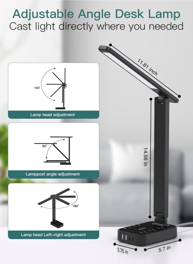 Addtam LED Desk Lamp, Power Strip with 3 Outlets 4 USB Charging Ports(2 USBC), 4 Modes 5 Level Brightness Touch Lamp, Small Desk Lamp for Home Office College Dorm Room Essentials - Image 4