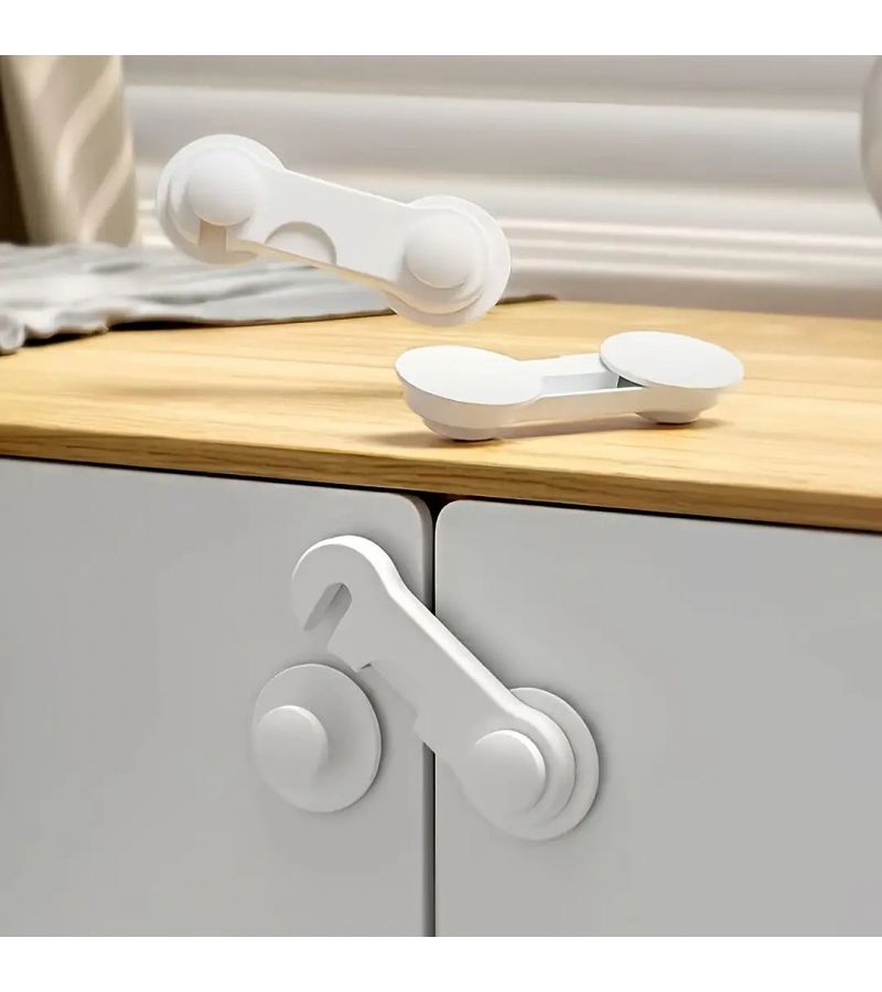 5 Pcs White Heavy Duty Safety Locks Adhesive Install with Key and Code for Cabinets Refrigerators - Image 1