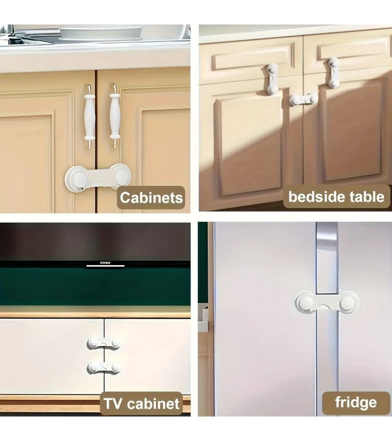 5 Pcs White Heavy Duty Safety Locks Adhesive Install with Key and Code for Cabinets Refrigerators - Image 3