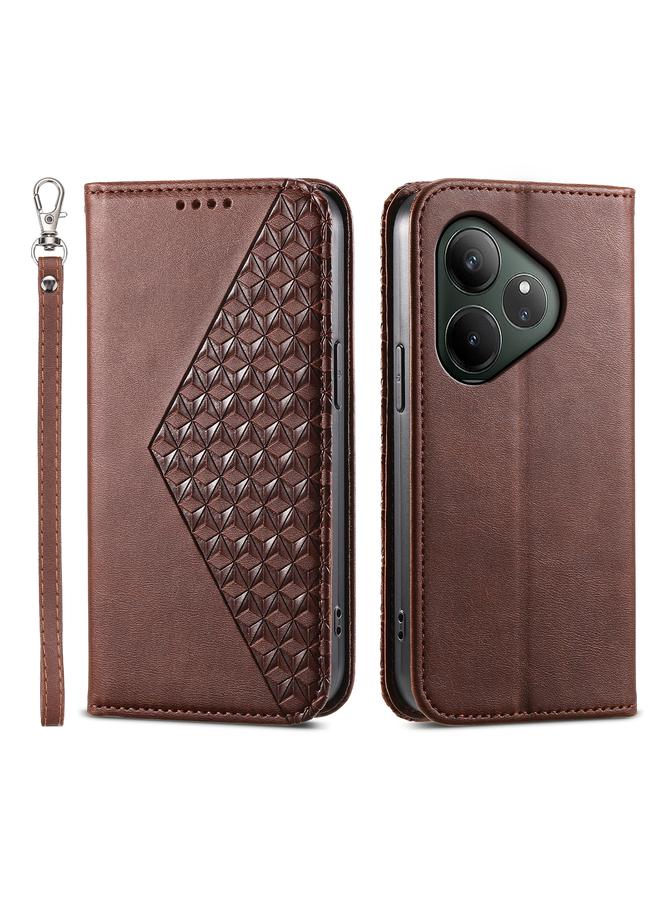 S-TOP Case For Realme GT 6 Global Cubic Grid Calf Texture Magnetic Leather Phone Case - Image 1