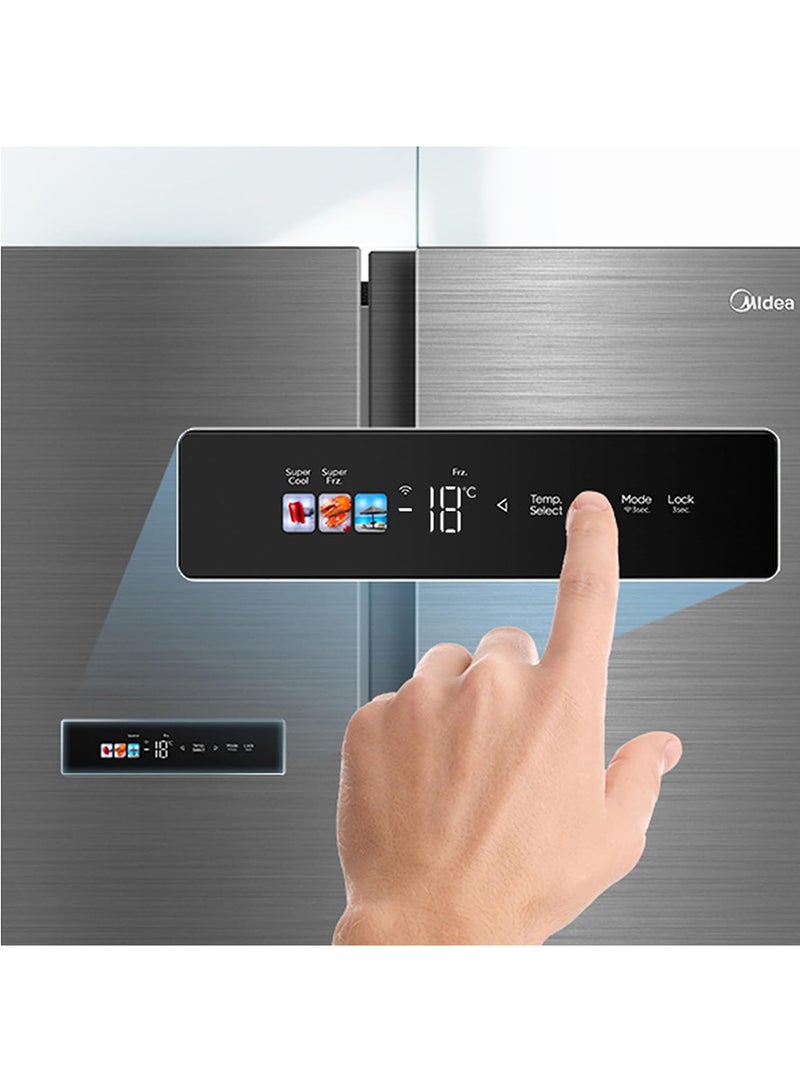 Midea 791L Gross & 569L Net Side By Side Smart Refrigerator With Color Display, Frost Free, Wi-Fi Connectivity, Voice Assistant, Multi-Air Flow, Inverter Quattro 791 L MDRS791MIE46AE Silver - Image 3