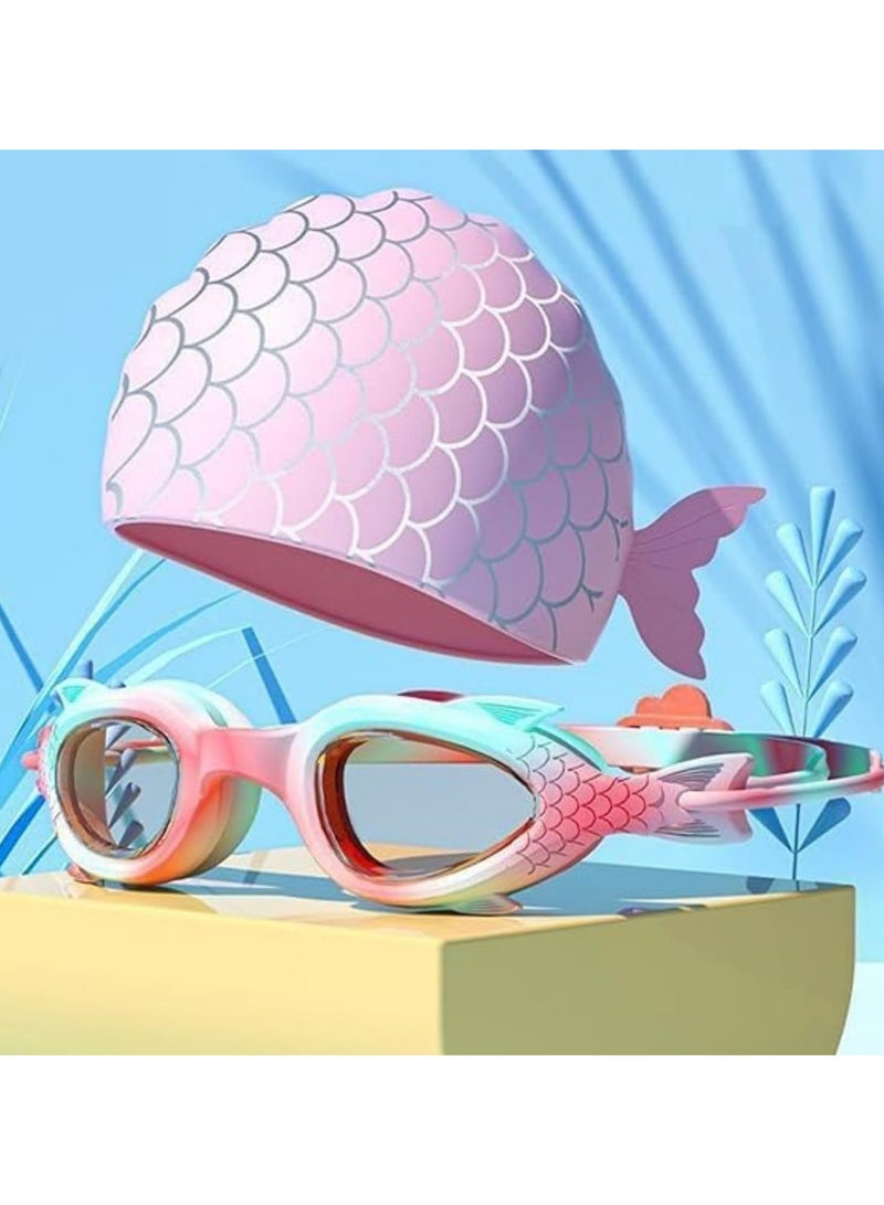 INSIJAM Swimming Cap and Goggles Set for Kids Waterproof Cloth Bathing Cap with Cute Cartoon Design for Boys and Girls - Ages 3-12 - Image 4