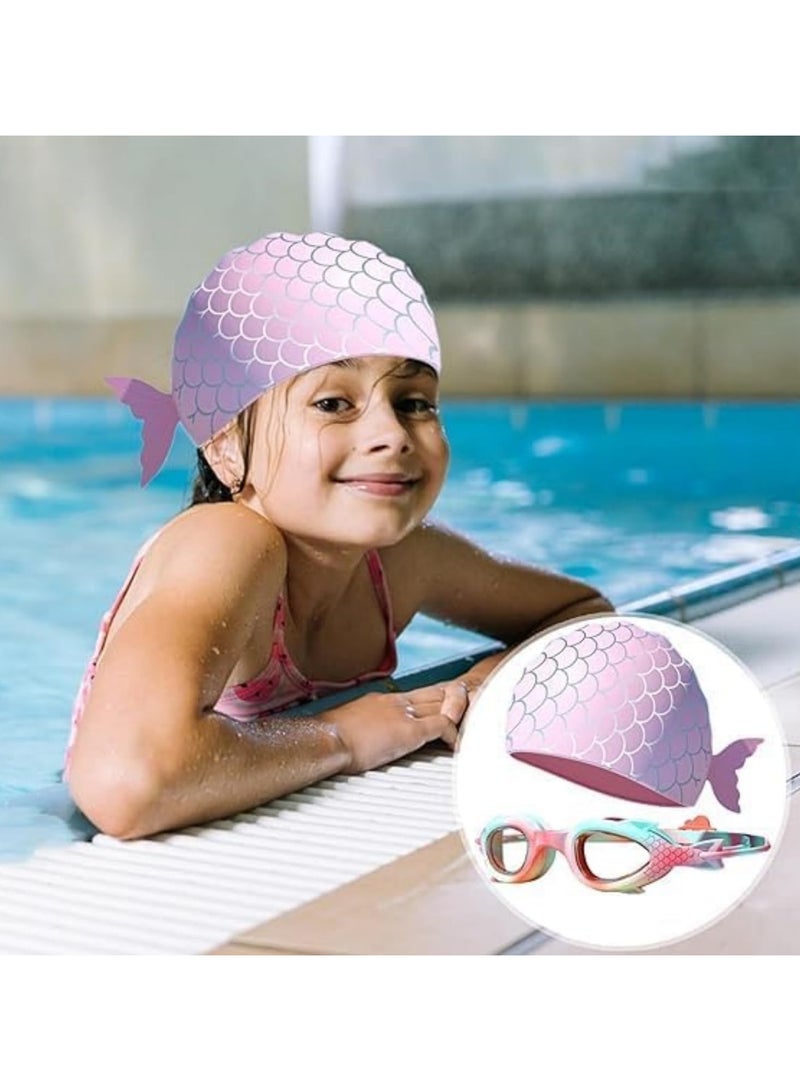 INSIJAM Swimming Cap and Goggles Set for Kids Waterproof Cloth Bathing Cap with Cute Cartoon Design for Boys and Girls - Ages 3-12 - Image 5