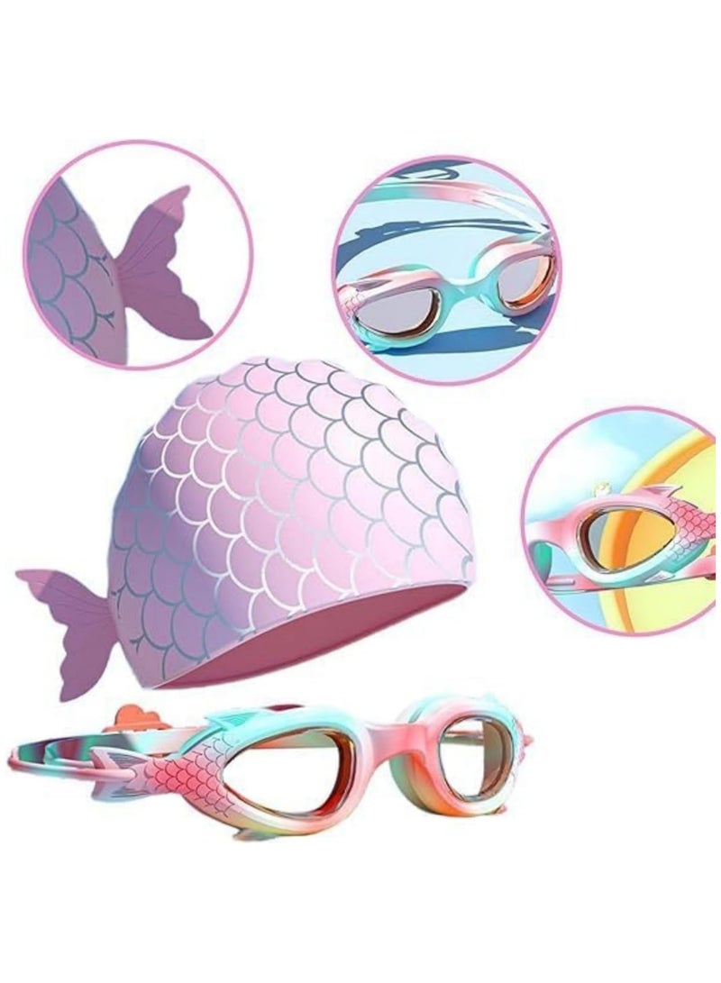 INSIJAM Swimming Cap and Goggles Set for Kids Waterproof Cloth Bathing Cap with Cute Cartoon Design for Boys and Girls - Ages 3-12 - Image 2