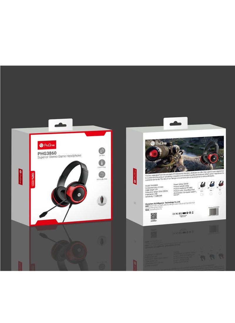 ProOne - ProOne PHG3860 Gaming Headset - Memory Foam Cushion - for PC, Mac, PS4, PS5, Switch, Xbox One, Xbox Series X|S, Mobile - 3.5mm Audio Jack - Lightweight 255g - ABS+PP Material - Image 1