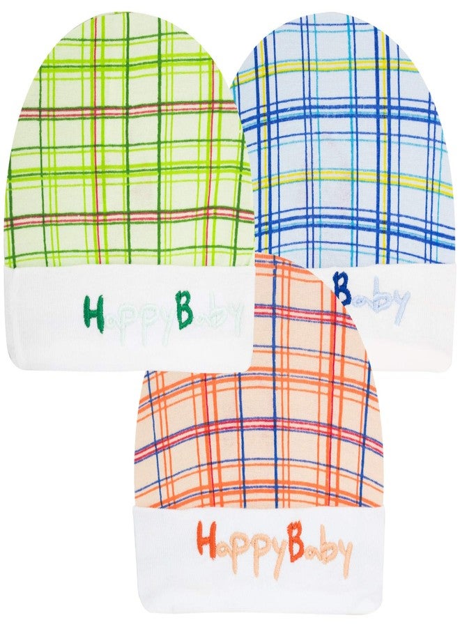 Neska Moda Baby Boys and Girls Pack of 3 Cotton Caps for 6 to 12 Months (Green, Blue, Orange) - Image 2