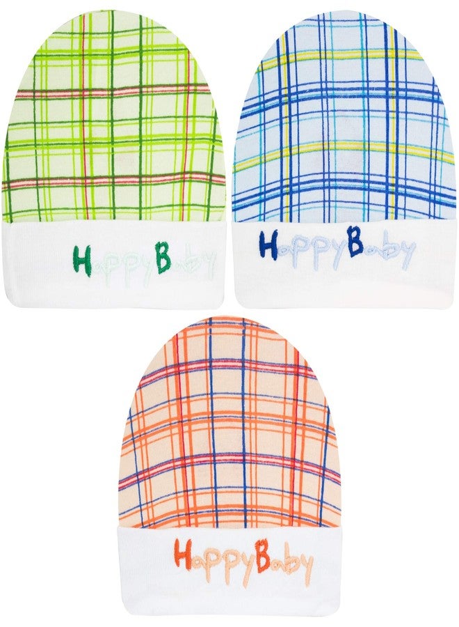 Neska Moda Baby Boys and Girls Pack of 3 Cotton Caps for 6 to 12 Months (Green, Blue, Orange) - Image 1