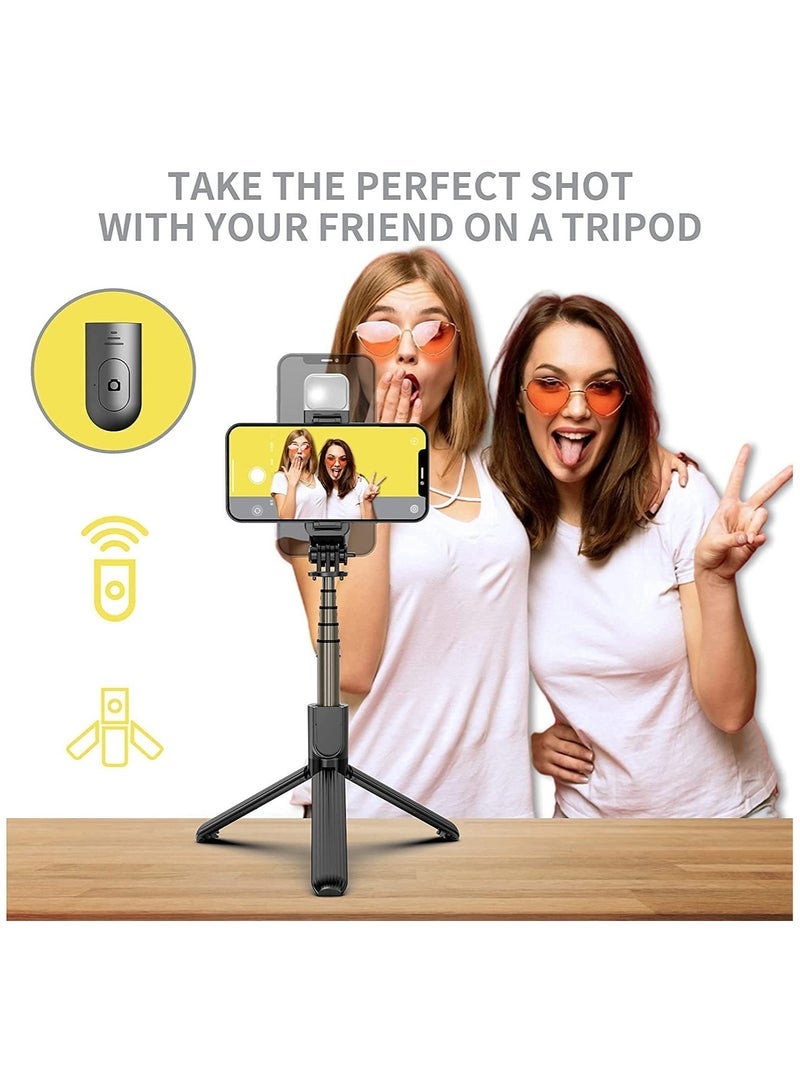 Selfie Stick with Tripod Stand Dimmable LED light Wireless Bluetooth Tripod Selfie Stick with Detachable Remote - Image 3
