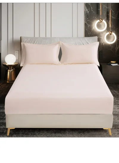 Donetella Bedding Fitted Sheet - Fits 180x200 Cm For King Bed - 3 Pcs (1 Fitted Sheet and 2 Pillowcases) - 35 Cm Deep Pocket - Solid Bed Sheet
