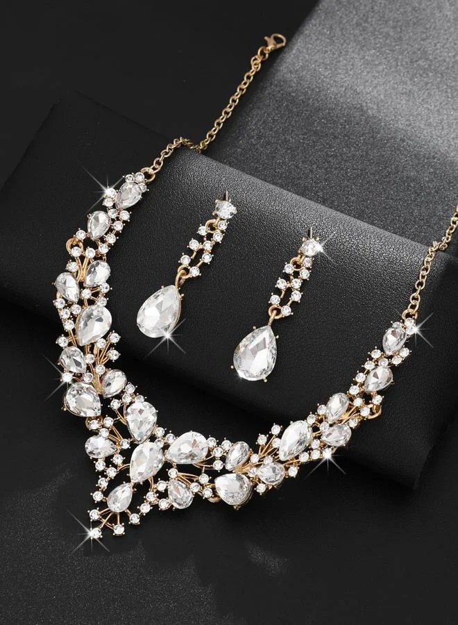 Take Two  2-Piece Embellished Rhinestone Necklace and Earrings Jewelry Set for Women | Best Price UAE