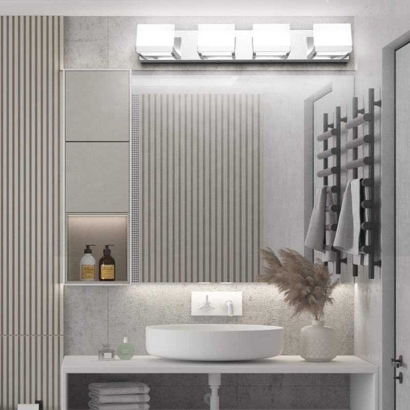 Tipace 4 Lights LED Modern Vanity Light Chrome Bathroom Lighting Fixture Up and Down Bathroom Wall Light Over Mirror(White Light 6000K) - Image 2