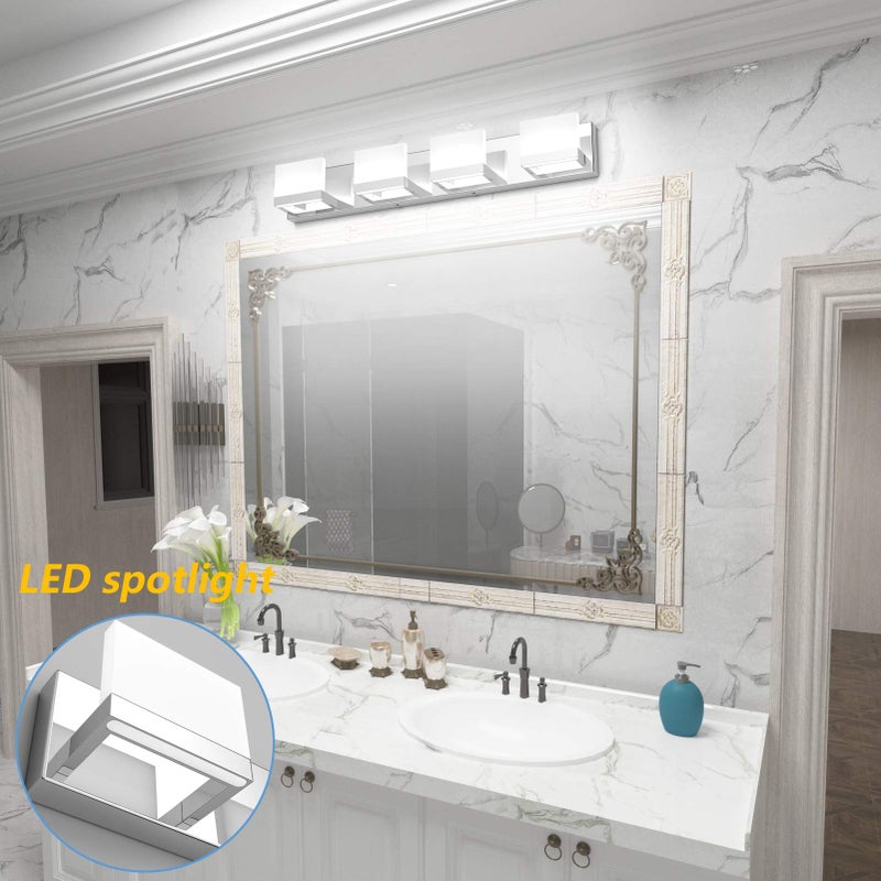 Tipace 4 Lights LED Modern Vanity Light Chrome Bathroom Lighting Fixture Up and Down Bathroom Wall Light Over Mirror(White Light 6000K) - Image 5