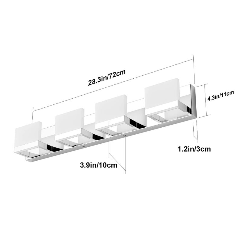 Tipace 4 Lights LED Modern Vanity Light Chrome Bathroom Lighting Fixture Up and Down Bathroom Wall Light Over Mirror(White Light 6000K) - Image 3