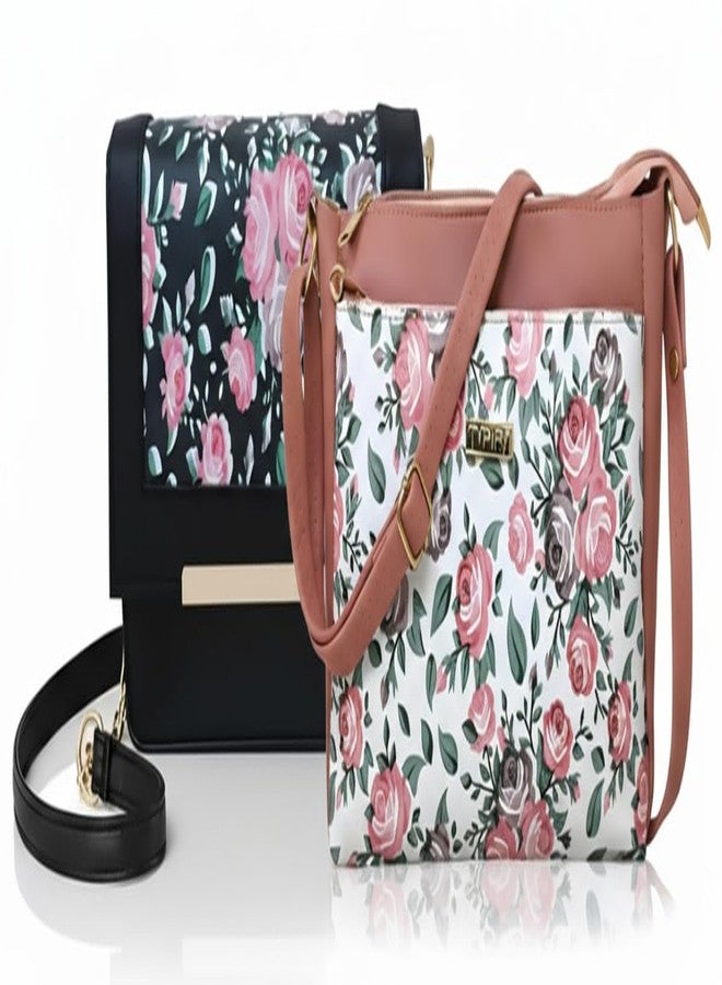 TYPIFY Latest Chic Floral Printed Sling Bag Combo: 2 Stylish Handbags For Women And Girls-Trendy Carry Bags-Set Of 2, Multicolor - Image 2