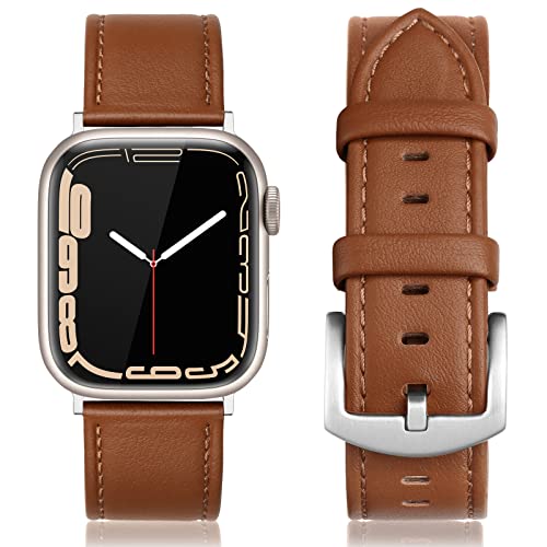 EDIMENS Leather Bands Compatible with Apple Watch 49mm 45mm 42mm 44mm Band Men Women, Vintage Genuine Leather Wristband Replacement Band Compatible for Apple Watch iwatch Series 9 8 7 6 5 4 3 2 1 SE2 - Image 1