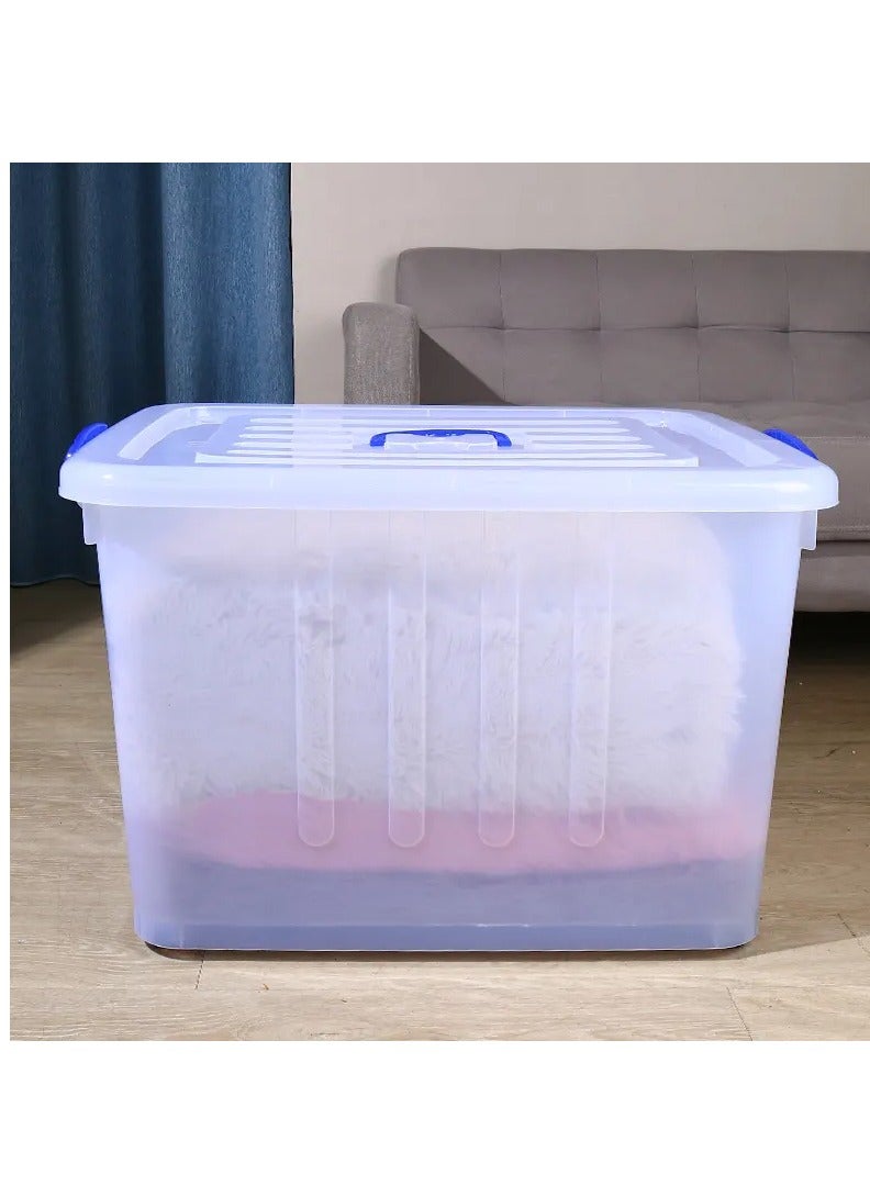 Transparent plastic storage box with lid and handles, green, 160 litres - Image 2