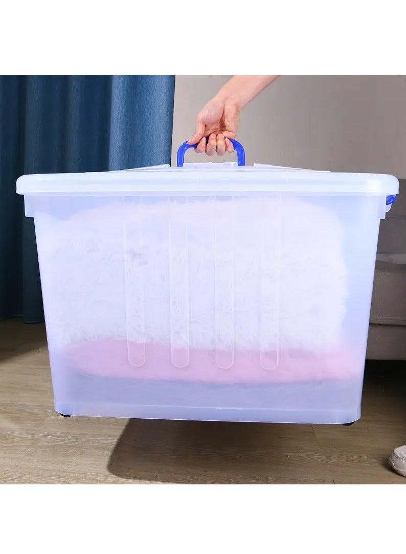 Transparent plastic storage box with lid and handles, green, 160 litres - Image 5