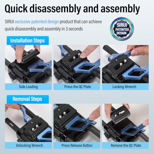 SIRUI Universal Camera 15mm Rod Rail Baseplate with Dual Carbon Fiber Rods, Y-Shaped Lens Bracket, Quick Release Plate and Clamp Set, Rod Rail Base Plate for Tripod, Shoulder Rig, SC-BPS - Image 4