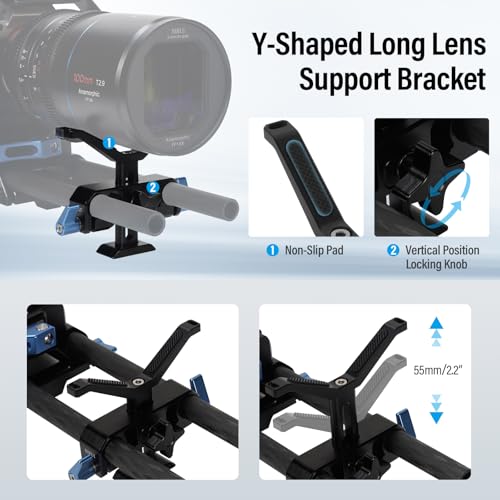 SIRUI Universal Camera 15mm Rod Rail Baseplate with Dual Carbon Fiber Rods, Y-Shaped Lens Bracket, Quick Release Plate and Clamp Set, Rod Rail Base Plate for Tripod, Shoulder Rig, SC-BPS - Image 5