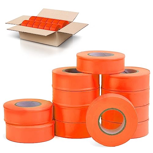 AdirPro 12 Pack Fluorescent Flagging Tape - Multipurpose Neon Marking Tape - Great Visual Labeling & Tagging for Home & Workplace Use (Fluorescent Orange, 150 feet) - Image 1