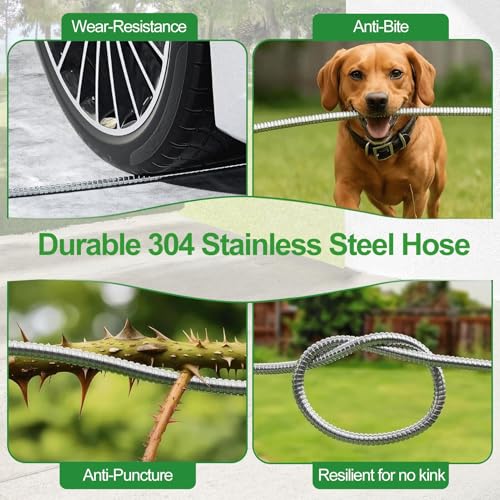 SPECILITE Upgraded Metal Garden Hose Reel With 100 Ft 304 Stainless Steel Water Pipe, Heavy Duty Anti-UV Wall Mount/Freestanding Spool with Nozzle, 3/4'' Brass Fittings, 360° Rotation Frame for Yard - Image 5