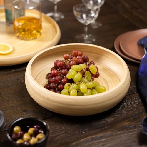 LEXA 12" Handmade Natural Bamboo Wooden Fruit Bowl for Kitchen Counter - 130 oz Lightweight Large Bamboo Wood Salad Bowl - Image 5