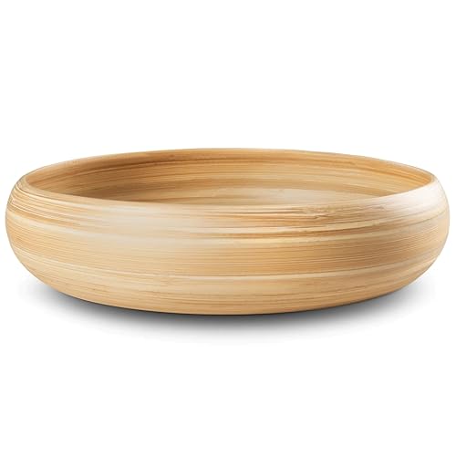 LEXA 12" Handmade Natural Bamboo Wooden Fruit Bowl for Kitchen Counter - 130 oz Lightweight Large Bamboo Wood Salad Bowl - Image 1