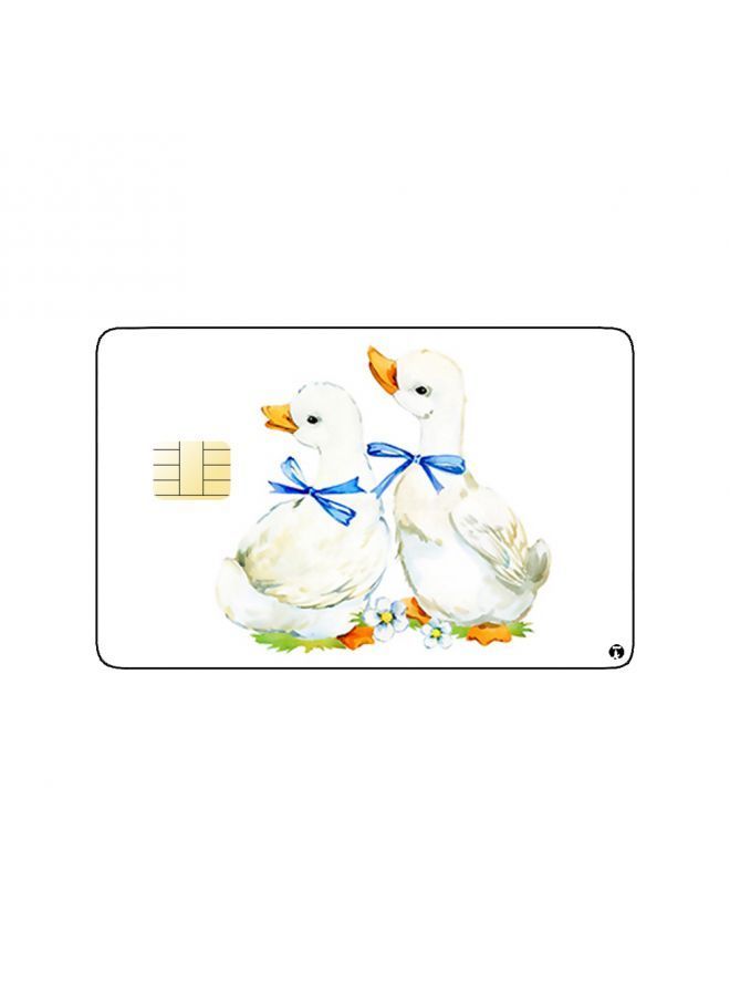 RKN PRINTED BANK CARD STICKER Cute White Ducks Drawing With Blue Bow - Image 1