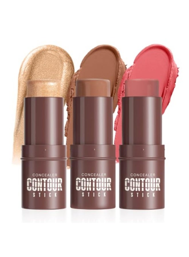 HelloKiss 3Set Contouring Stick Set: Blush Bronzer Highlighter Trio for Natural Makeup, Long-Lasting & Travel-Friendly | Ideal for Middle Eastern Climate (Set-B, Standard) - Image 2