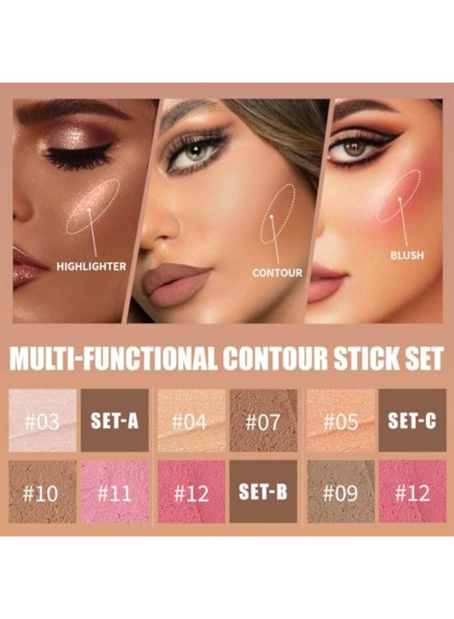 HelloKiss 3Set Contouring Stick Set: Blush Bronzer Highlighter Trio for Natural Makeup, Long-Lasting & Travel-Friendly | Ideal for Middle Eastern Climate (Set-B, Standard) - Image 3
