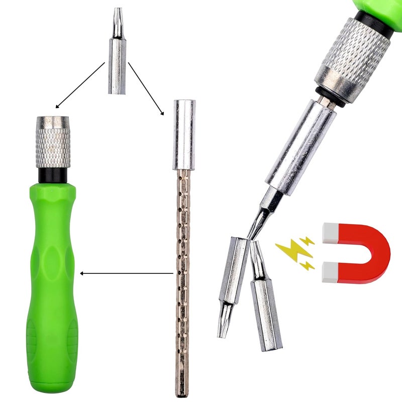 TWINLEAF 32 in 1 Mini Magnetic Screwdriver Set with Extension Rod | Chrome Vanadium Steel (CRV) Bits | Repair Kit for Mobile, Laptop, Computer, Camera, Tablet, Watch, DIY Home Tools – Green - Image 2
