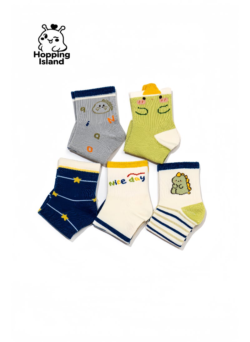 Hopping Island Kids Children Socks 5Pairs Boy Girl Monster Cartoon Pattern cotton Size S [HI] - Image 3