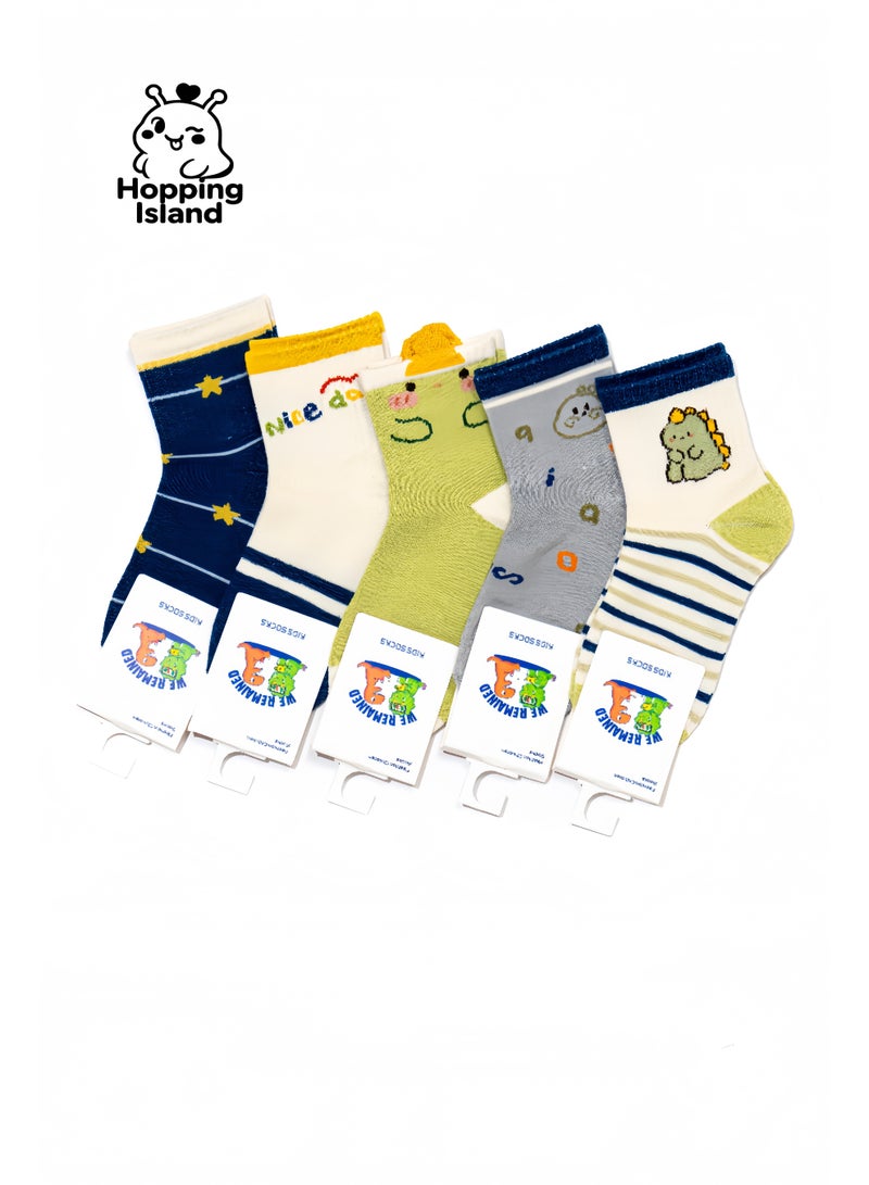 Hopping Island Kids Children Socks 5Pairs Boy Girl Monster Cartoon Pattern cotton Size S [HI] - Image 2