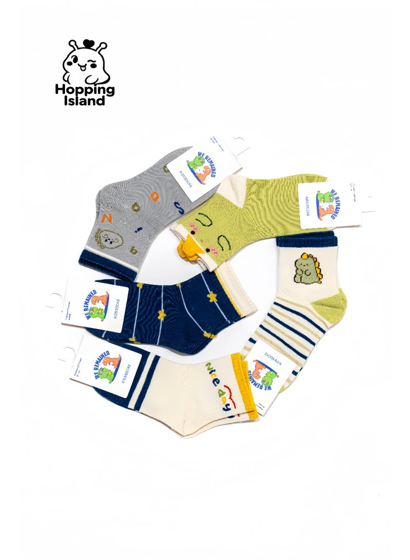 Hopping Island Kids Children Socks 5Pairs Boy Girl Monster Cartoon Pattern cotton Size S [HI] - Image 4