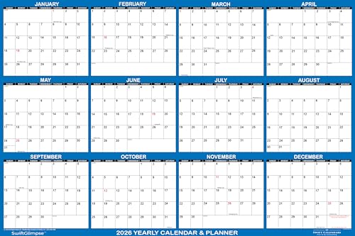 Swiftmaps 18 x 24 SwiftGlimpse 2026 Wall Calendar Erasable Large Wet Dry Erase Laminated 12 Month Annual Yearly Wall Planner Reversible HorizontalVertical Navy - Image 3