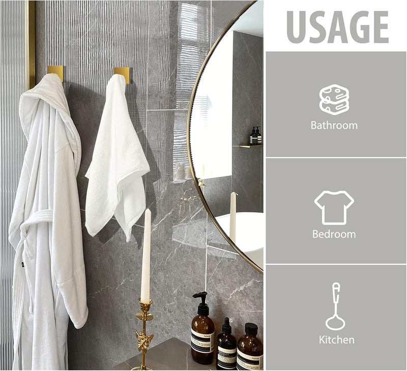 VIS'V Adhesive Hooks, Gold Adhesive Towel Hooks Waterproof Self Adhesive Shower Wall Hooks Stainless Steel Stick on Hooks Heavy Duty Sticky Hooks for Bathroom Kitchen Livingroom Camper - 4 Pcs - Image 5