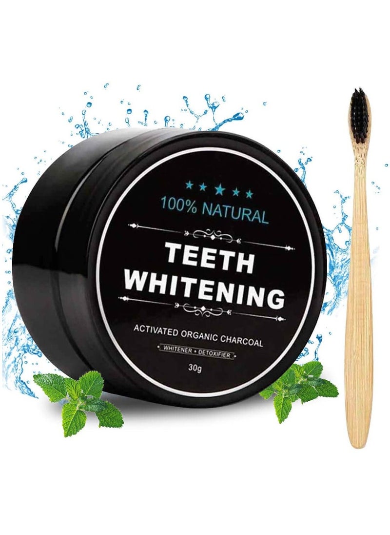 100% NATURAL Teeth Whitening Powder With Organic Brush Black/Beige 30g  - Image 1