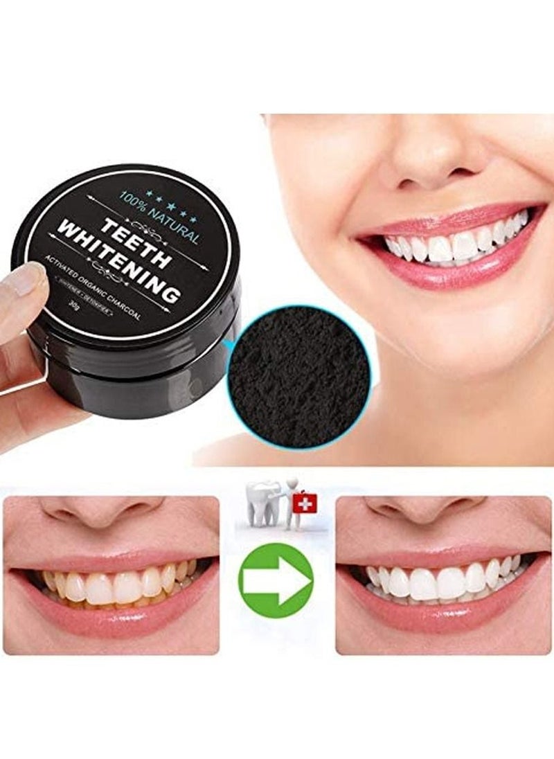 100% NATURAL Teeth Whitening Powder With Organic Brush Black/Beige 30g  - Image 2