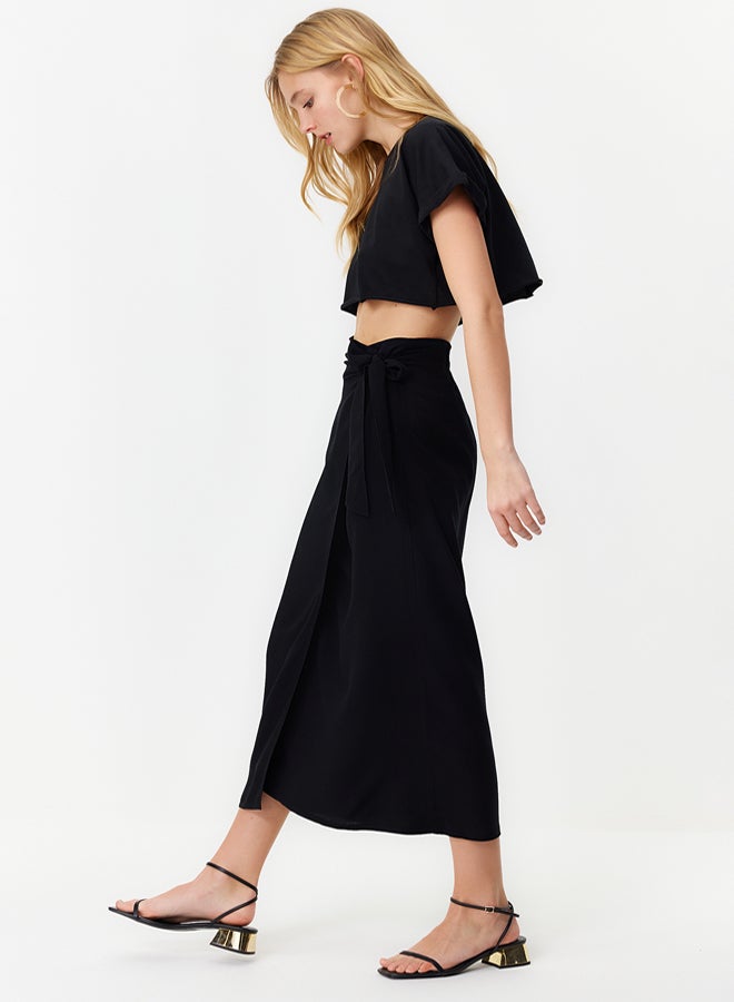 trendyol Black Tied Viscose Woven Skirt TWOSS24ET00006 - Image 3
