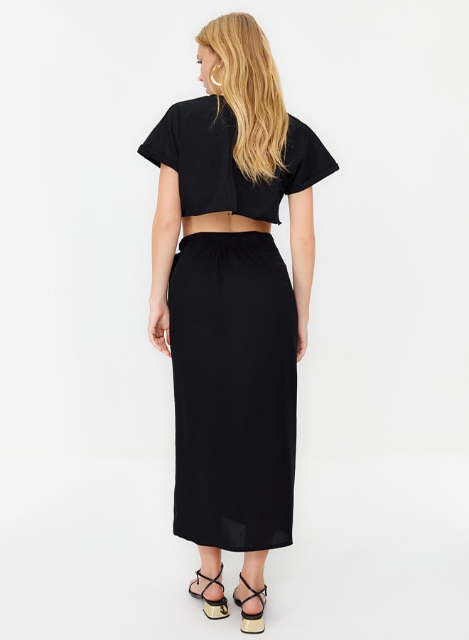 trendyol Black Tied Viscose Woven Skirt TWOSS24ET00006 - Image 5