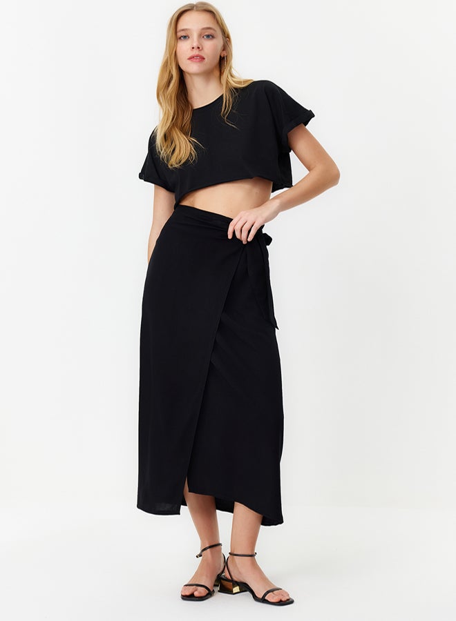 trendyol Black Tied Viscose Woven Skirt TWOSS24ET00006 - Image 1
