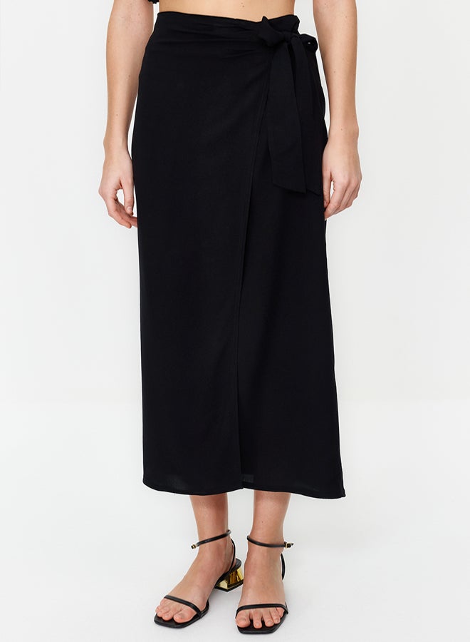 trendyol Black Tied Viscose Woven Skirt TWOSS24ET00006 - Image 4