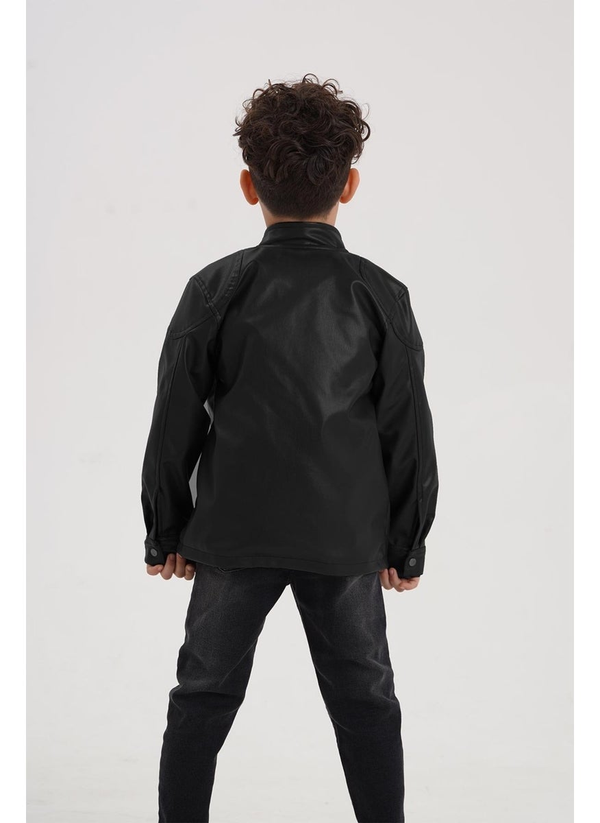 Snap-Decorated Zippered Lined Boy's Leather Jacket - pzsku/ZF8894480DD495A696C76Z/45/_/1730593368/53dc074c-50cc-4f5a-a579-92c3db196312