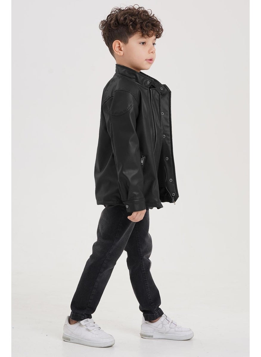 Snap-Decorated Zippered Lined Boy's Leather Jacket - pzsku/ZF8894480DD495A696C76Z/45/_/1730593380/e23fc89e-9d48-4208-8be7-8e8077c849b8