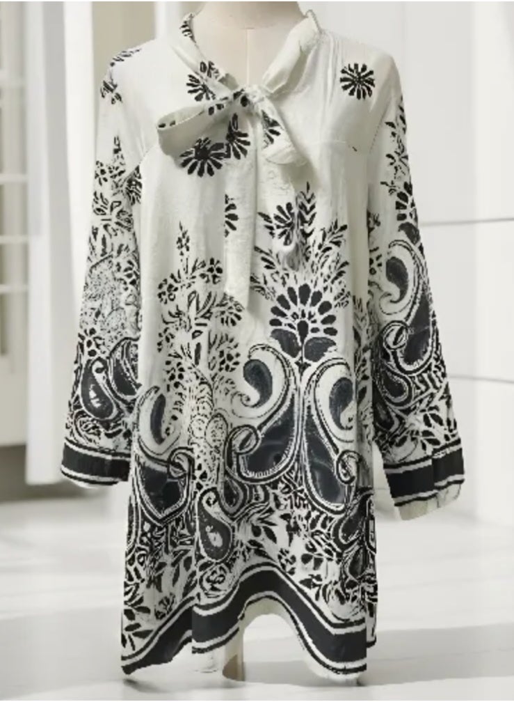 Fashion Free size Printed Casual Wide Leg Pants and Long sleeve Blouse  Set for women  - Image 2